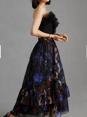 Geisha Designs Ruffled Floral Midi Skirt- Sz.M. NWT